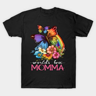 World's Best Momma Mom 2023 Pretty Rainbow & Butterflies T-Shirt